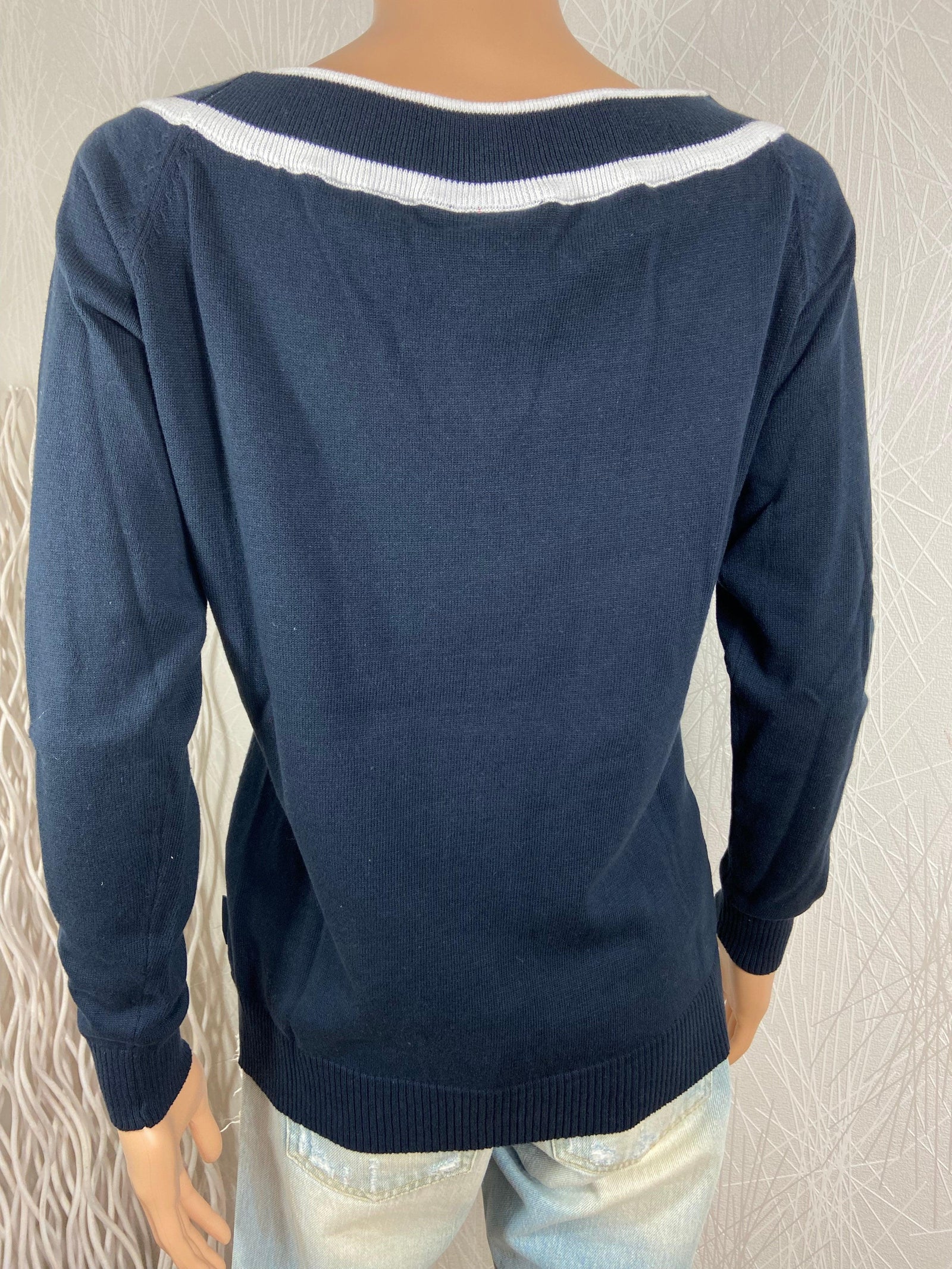 Pullover coton bleu marine col V modèle Imandra Rue de la Marine - Offre-Unique