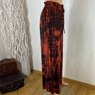 Pantalon large fluide orange rouille taille haute élastique cordon jambes larges Made In Italy