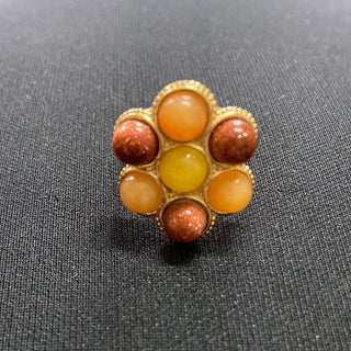 Bague ajustable plaquée or pierres jaune orange en forme de fleur Shabada