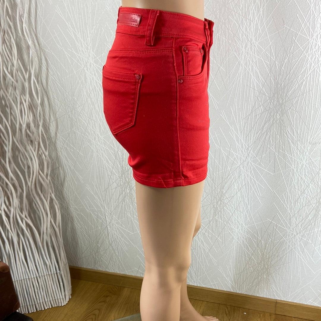 Short femme coton rouge taille haute stretch Sarah John - Offre-Unique