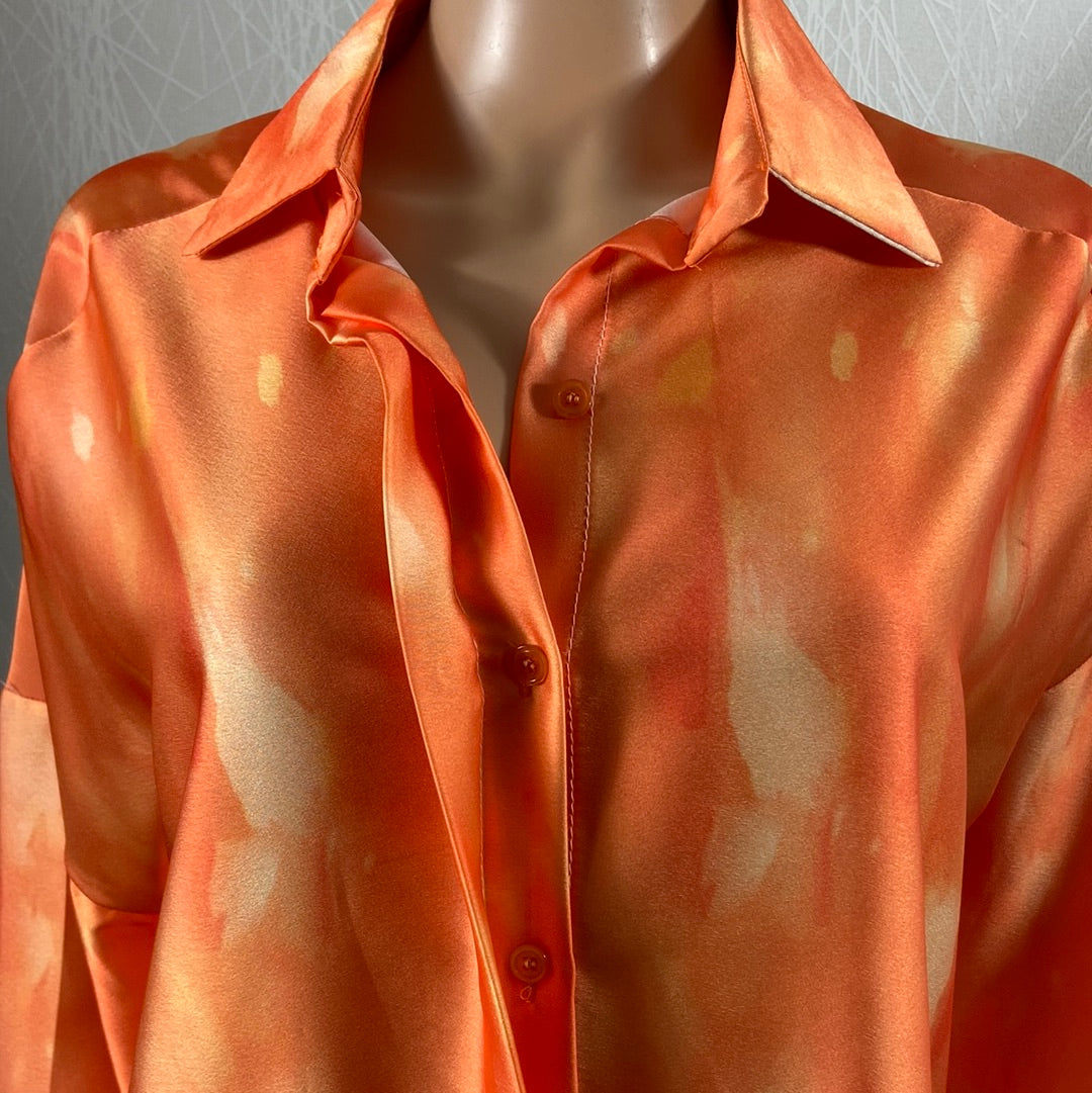 Chemise satinée asymétrique bariolé orange  Terra Di Siena