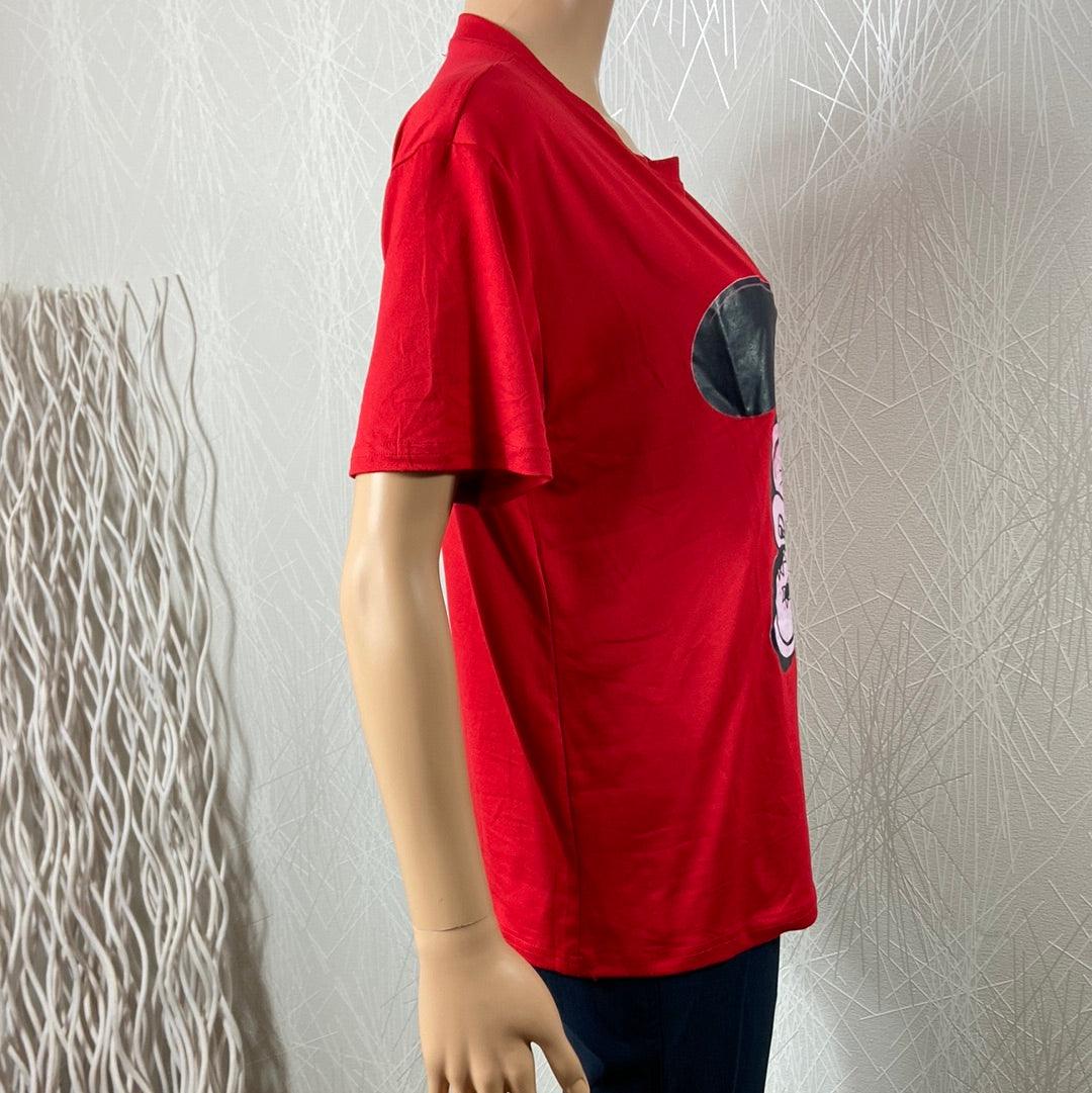 T-shirt rouge style Mickey manches courtes Fashion - Offre-Unique