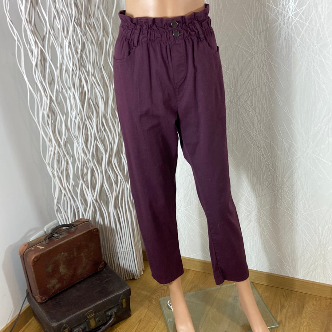 Pantalon femme rouge bordeaux taille haute élastique coupe droite Johanna