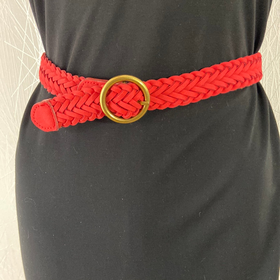 Ceinture femme tressée rouge boucle dorée