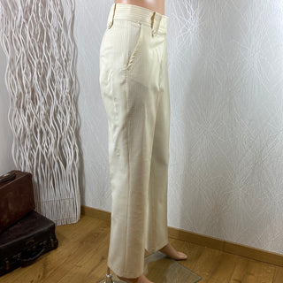 Pantalon habillé femme tons beige taille haute coupe droite du créateur Tabala Paris