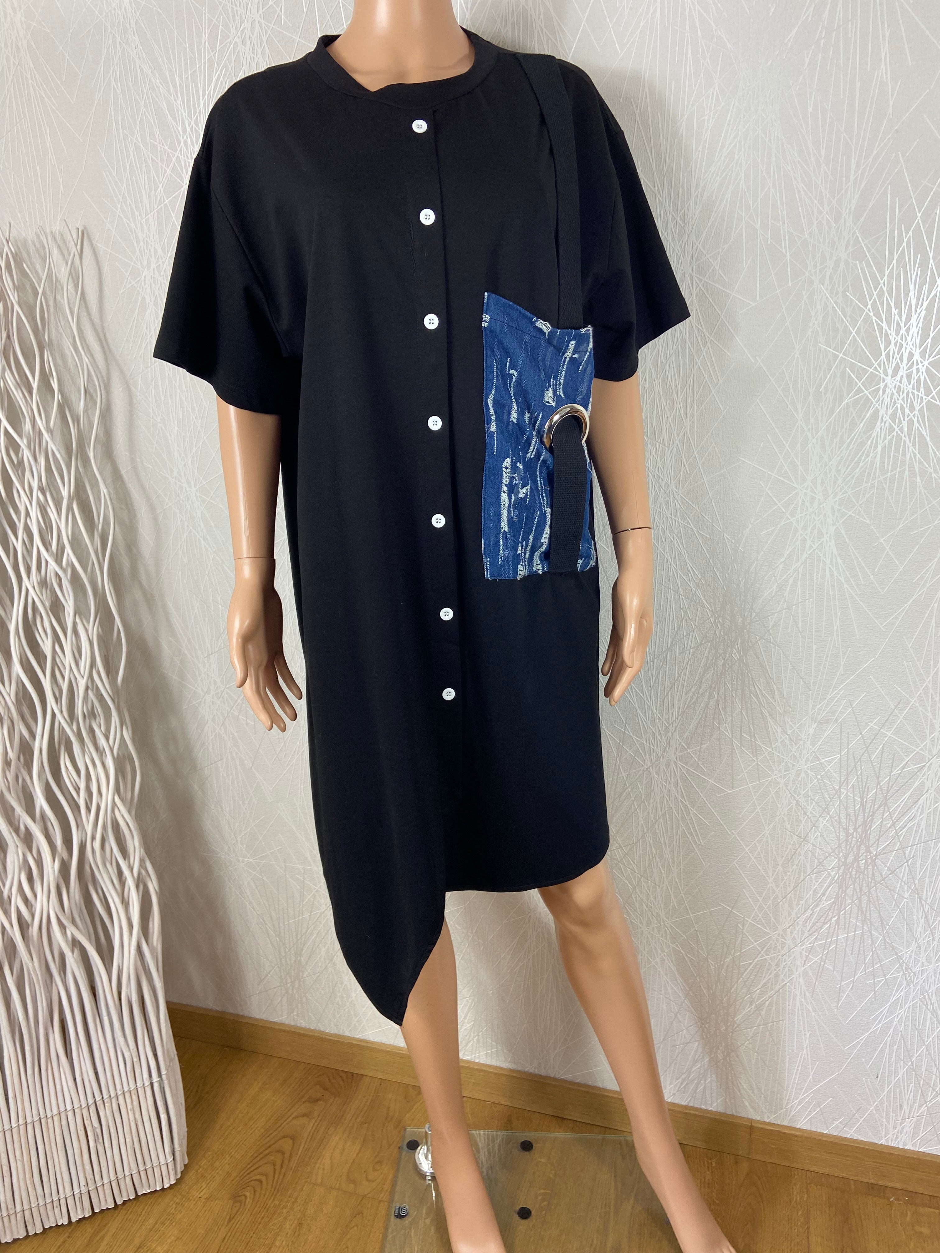 Robe noire asymétrique manches courtes grande taille F&2