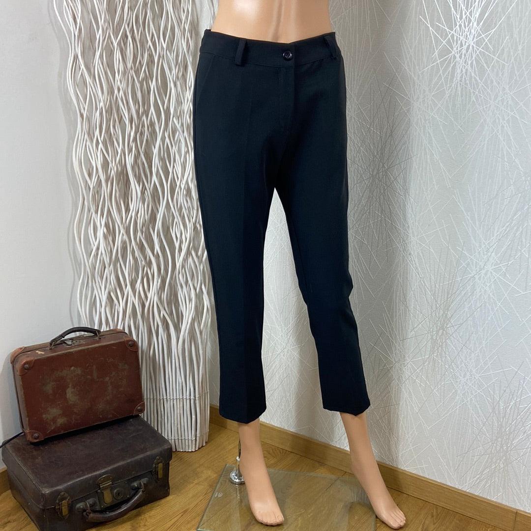 Pantalon noir habillé 7/8 taille haute coupe droite Studio Birkin - Offre-Unique