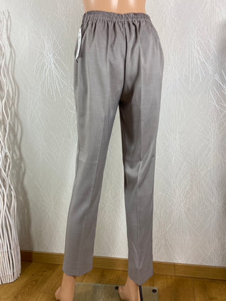 Pantalon gris style habillé taille haute élastique fabrication française Gévana