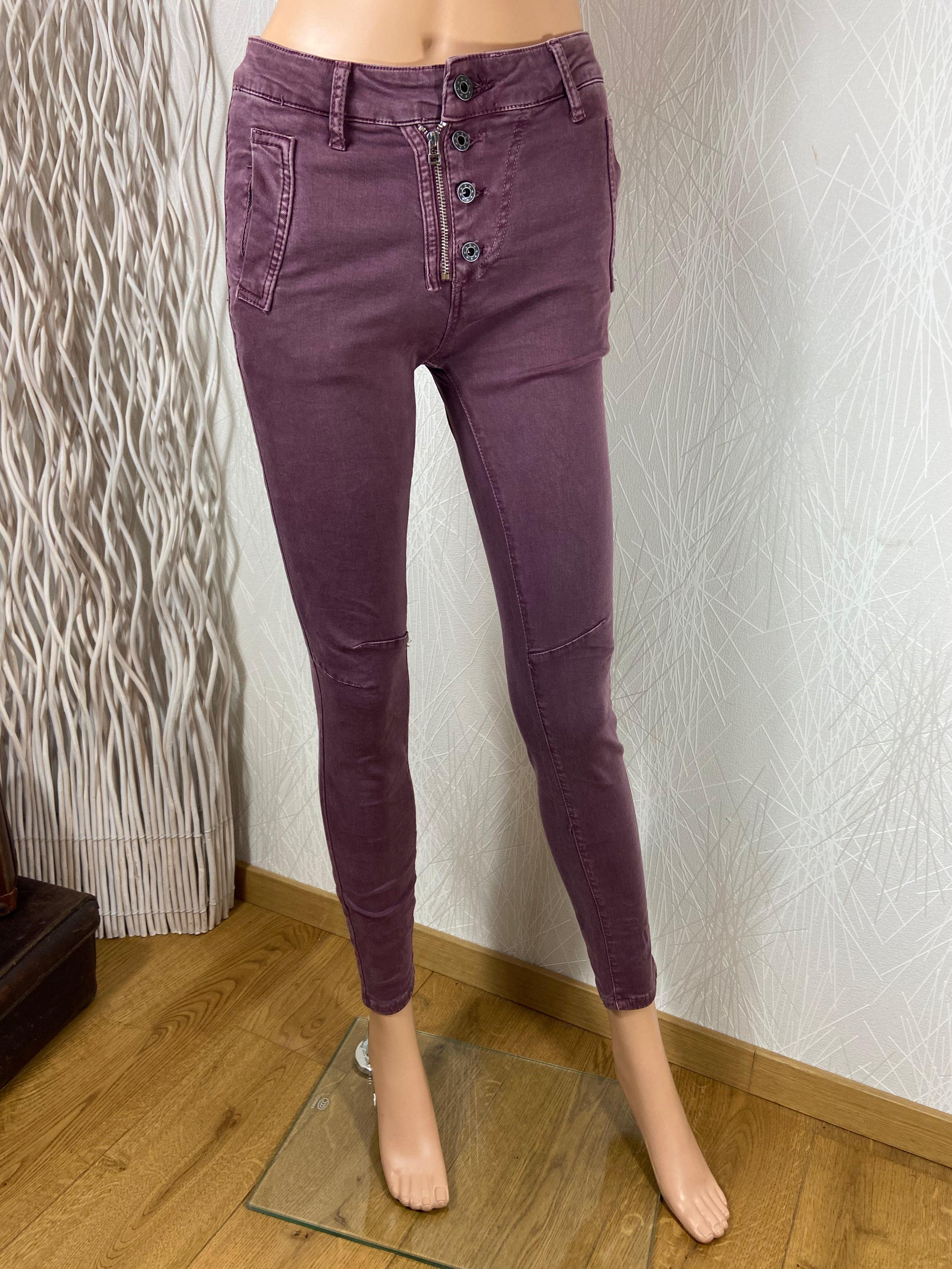 Pantalon violet taille mi-haute en coton - Offre-Unique