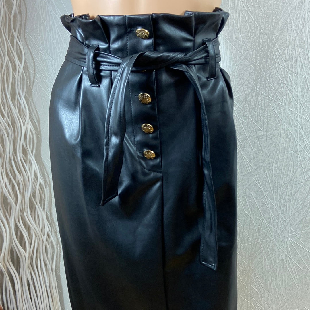 Jupe longue taille haute cuir synthétique noir Daniela Cool