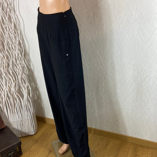 Pantalon noir femme jambes larges taille haute modèle Bali Surkana