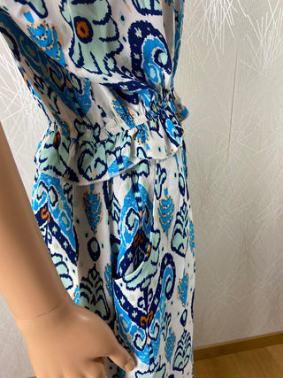 Robe bleue longue légère sans manches fleurs Tese