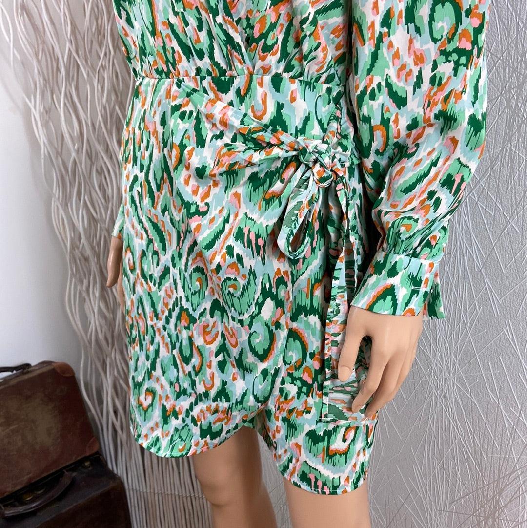 Robe courte verte à motifs manches longues flot Lili & Lala - Offre-Unique