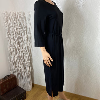 Robe midi noire tissu jersey manches 3/4 coupe droite Surkana