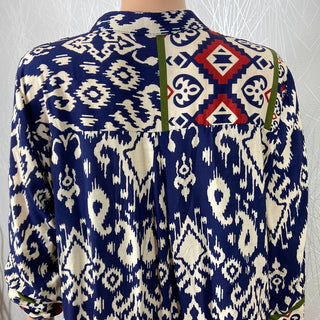 Robe tunique multicolore col V manches retroussables New Collection