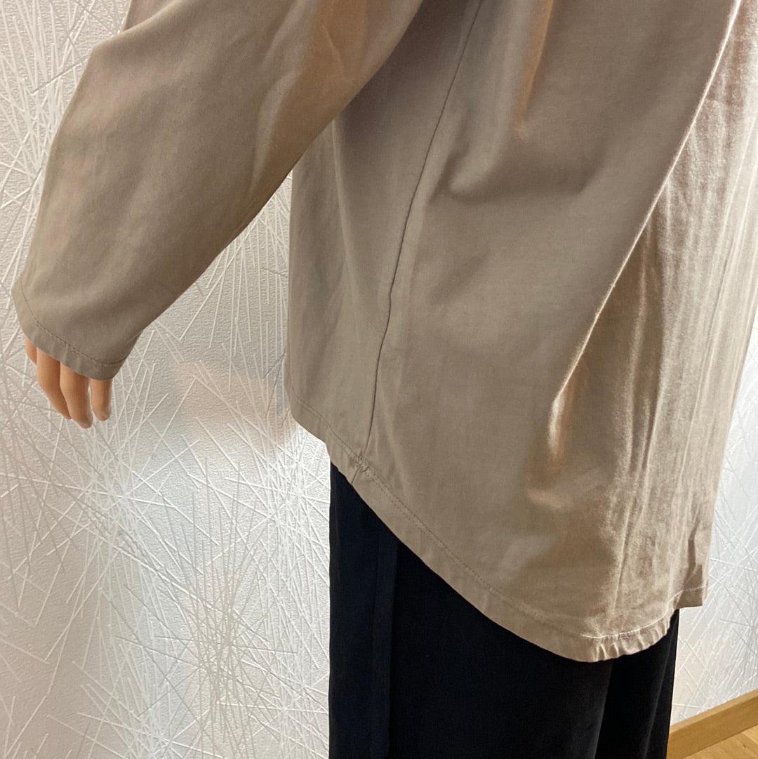 Top ample asymétrique manches longues coton beige col V Made In Italy - Offre-Unique