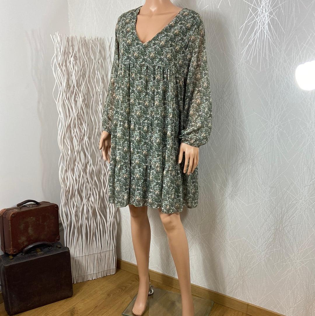 Robe verte doublée fluide manches longues Made In Italy - Offre-Unique