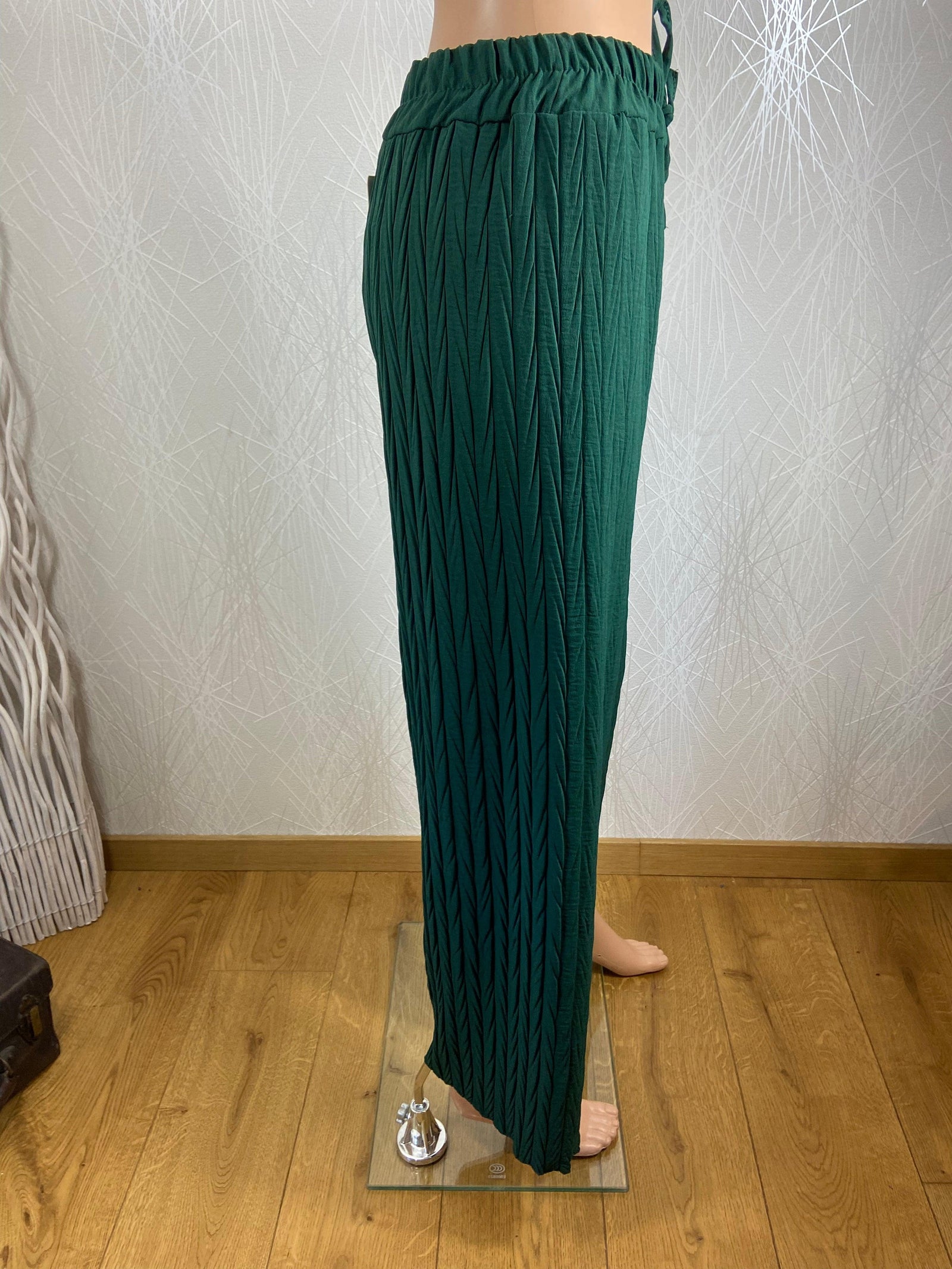 Pantalon vert coupe ample fluide taille haute Acelit - Offre-Unique