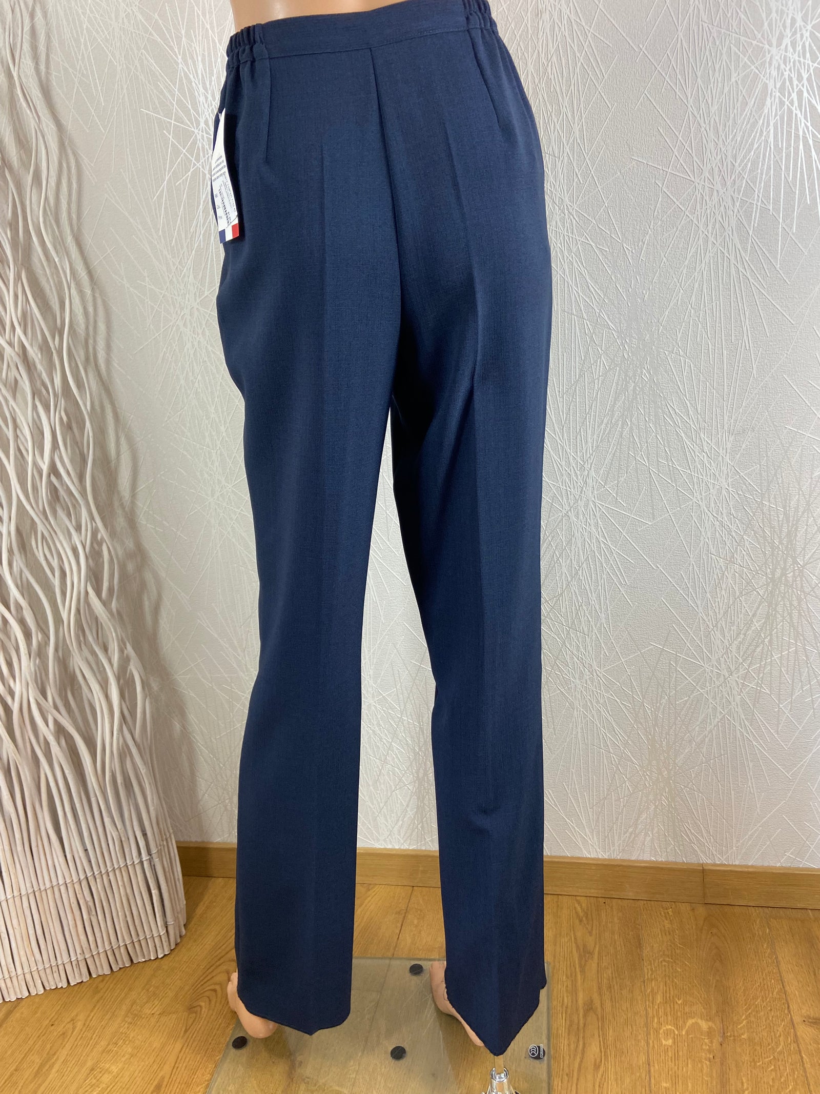 Pantalon bleu marine taille haute élastique fabrication française Gévana