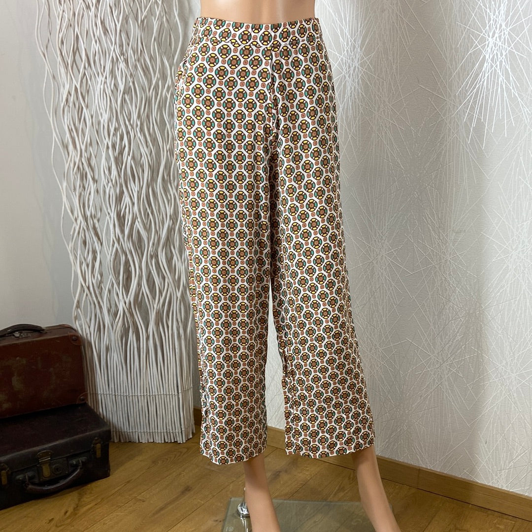 Pantalon 7/8 motifs multicolore style vintage 60's taille haute jambes larges Surkana