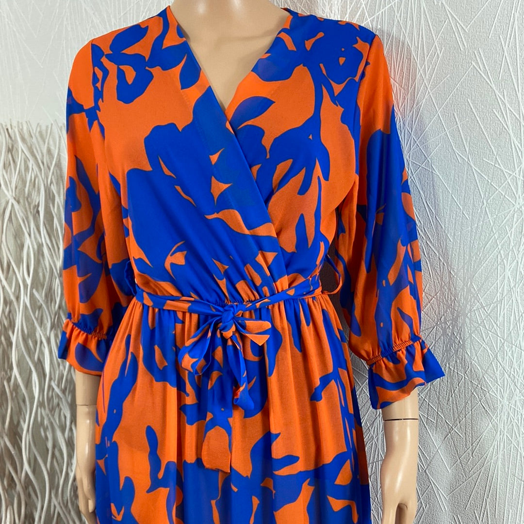 Robe longue bleue et orange manches longues New Collection