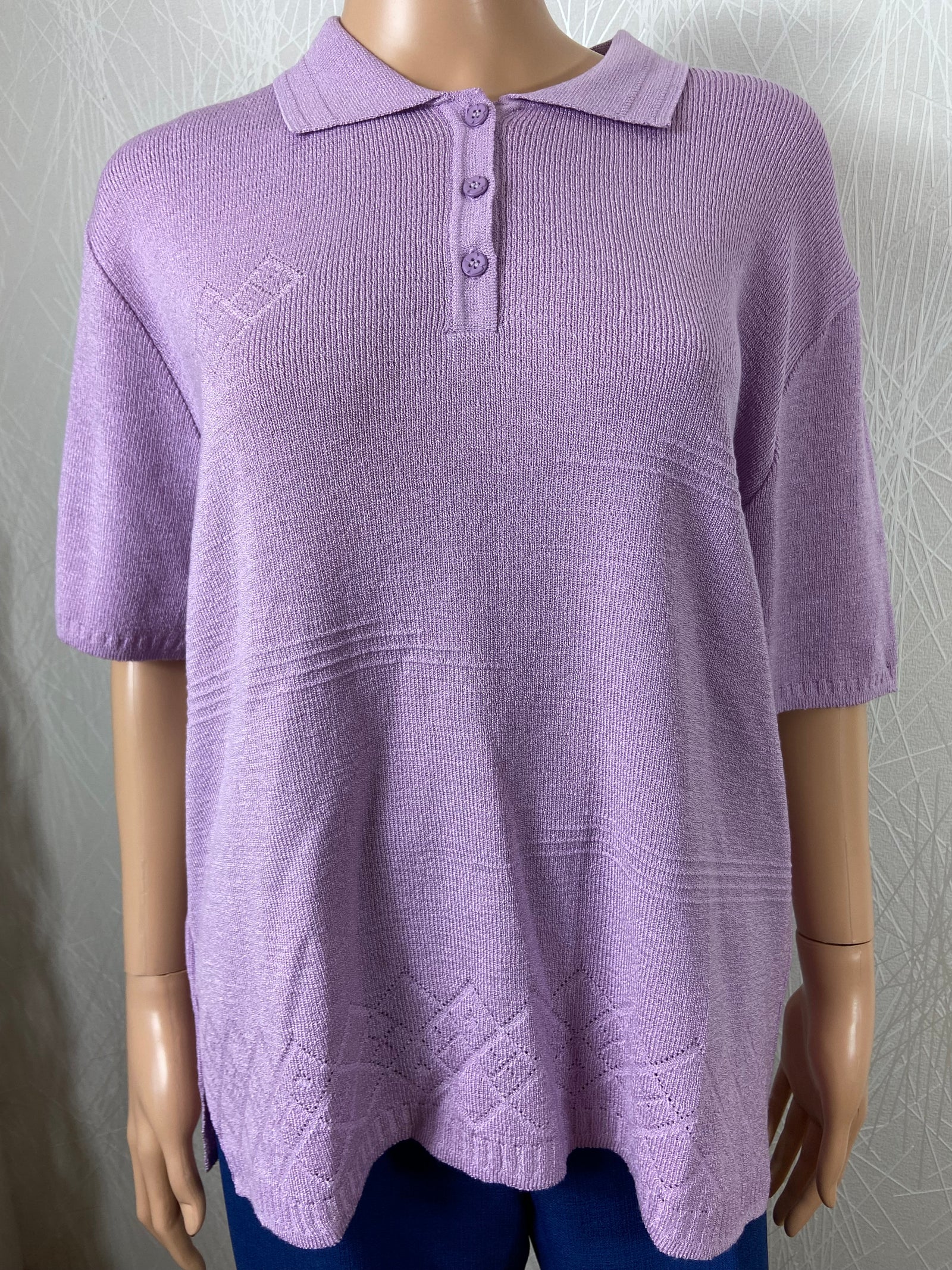 Pull léger violet col polo manches courtes Iodena