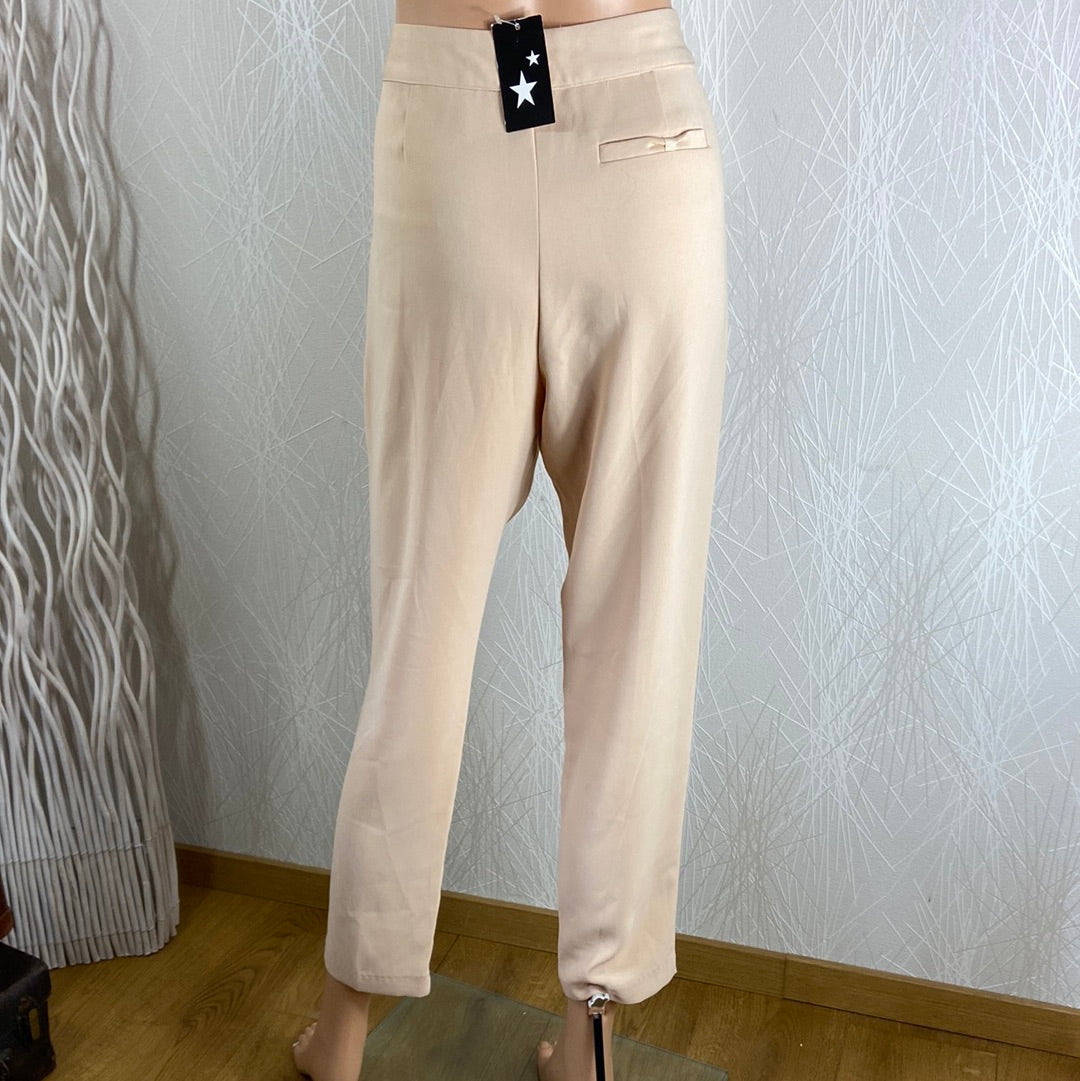 Pantalon beige habillé taille haute coupe droite Grâce & Mila