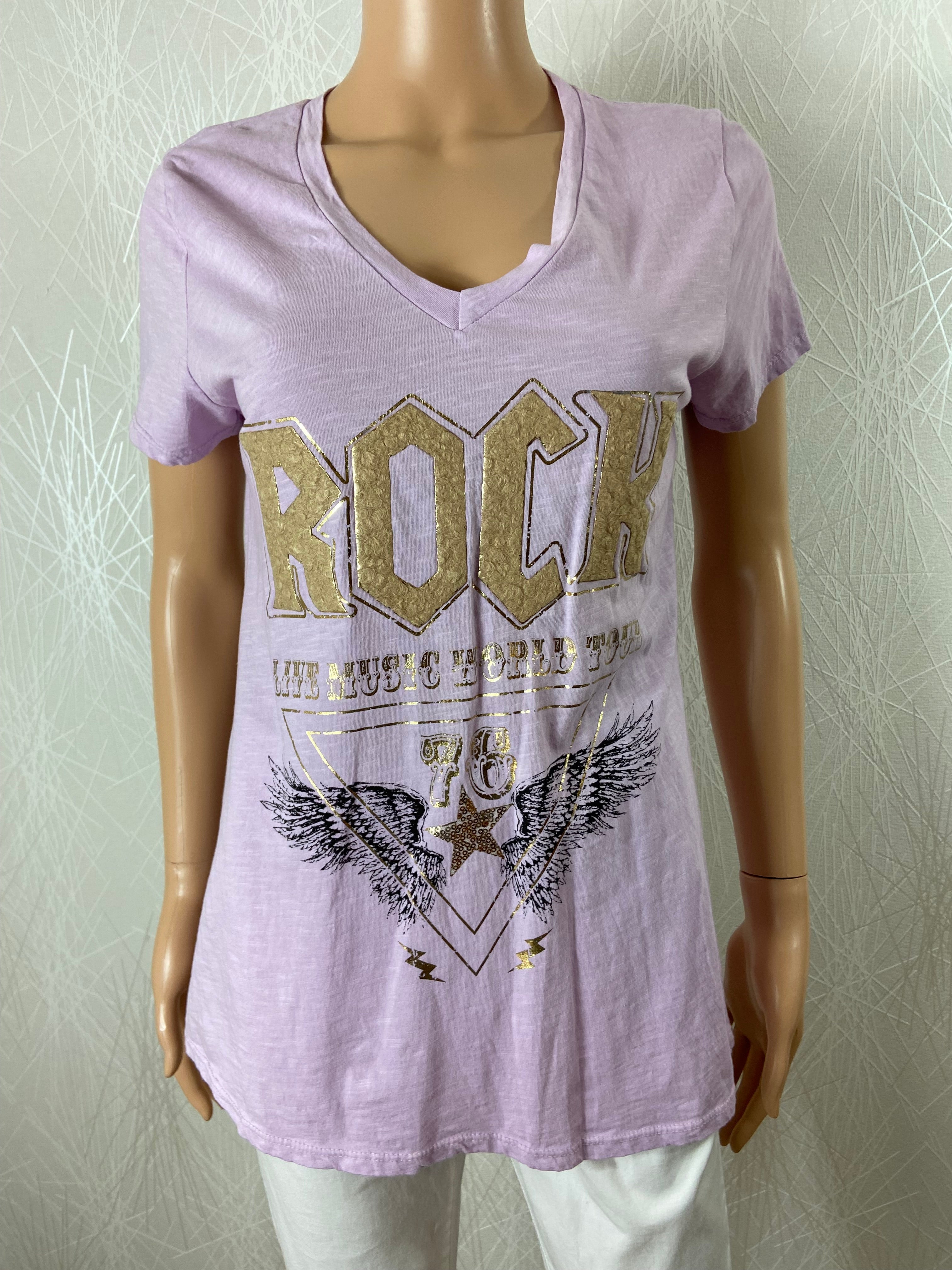 T-shirt coton rose imprimé en relief Rock Made In Italy