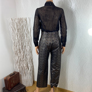 Combinaison femme de soirée buste transparent avec flot pantalon noir doré Opullence