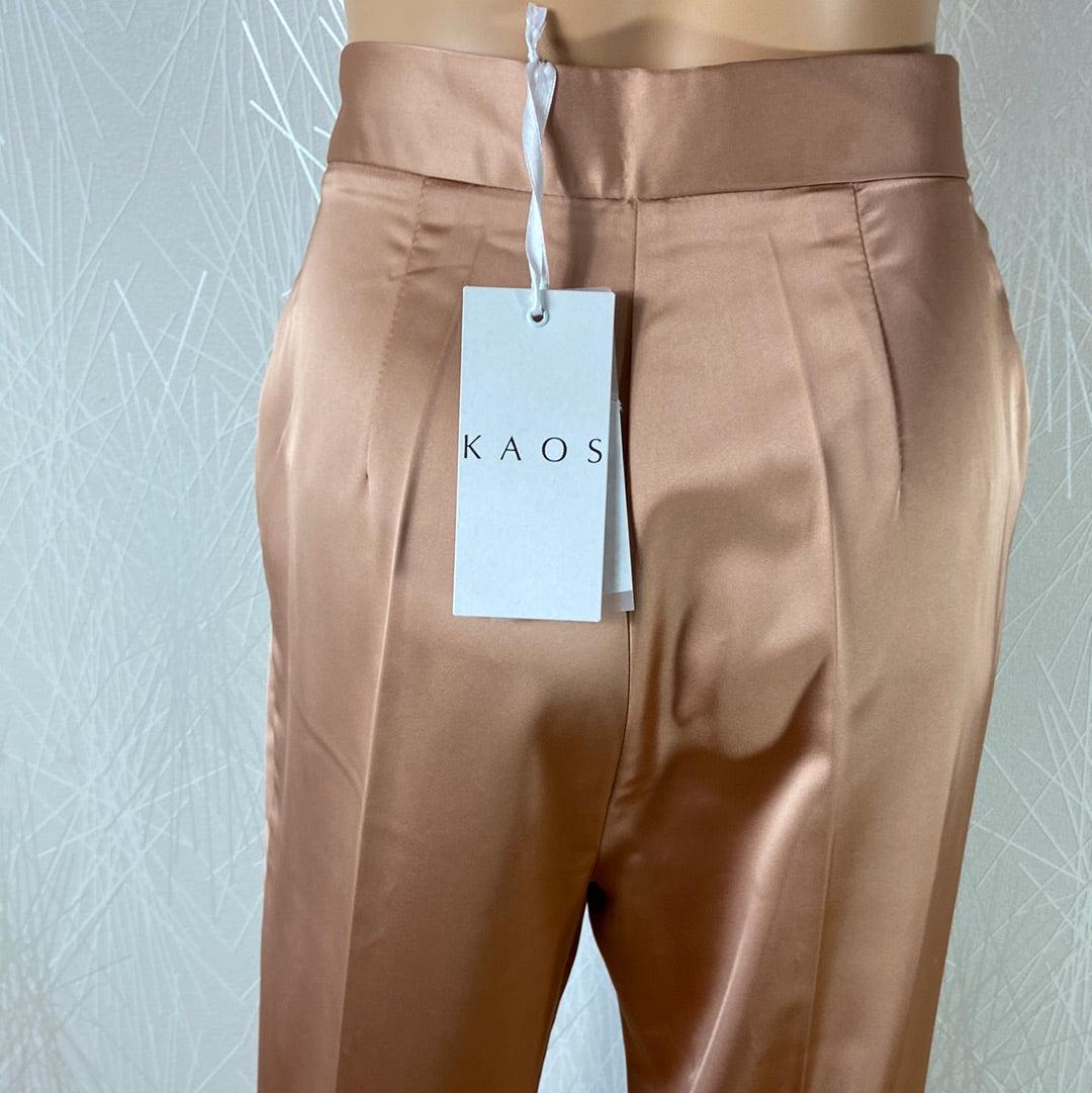 Pantalon femme tissu satin rose saumon taille haute coupe flare Kaos - Offre-Unique