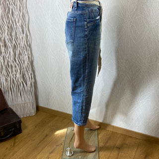 Pantacourt taille haute cordon à nouer jeans bleu Monday Premium