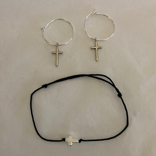Ensemble boucles d’oreilles + bracelet avec croix Coralie Biolay