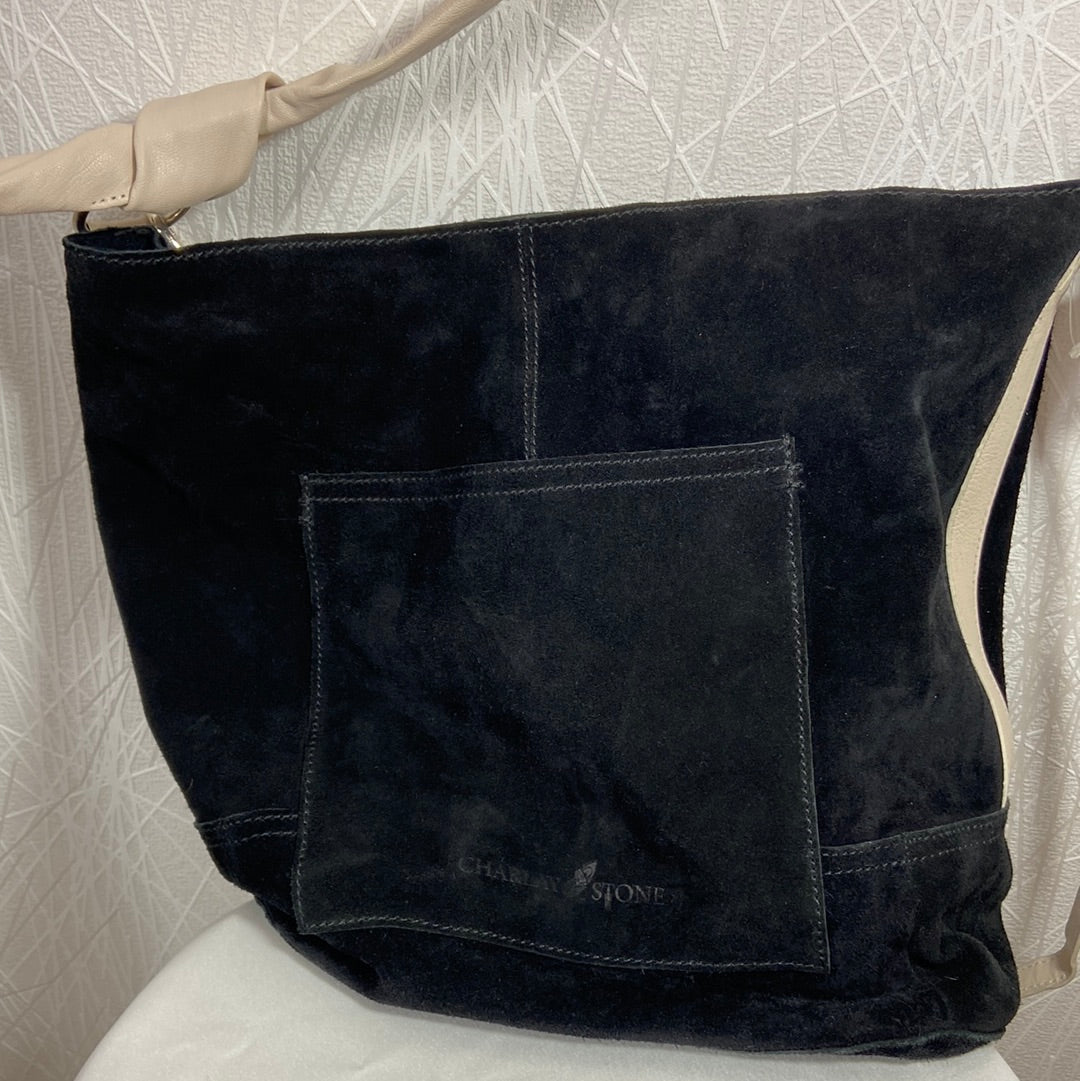 Sac à main avec bandoulière daim et cuir noir Charlay Stone