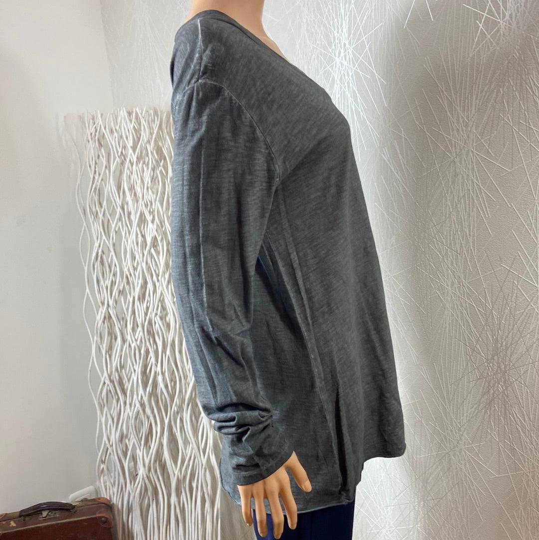 Blouse femme coton gris col V Made In Italy - Offre-Unique