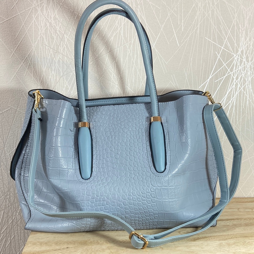 Sac à main bleu avec bandoulière + pochette assortie