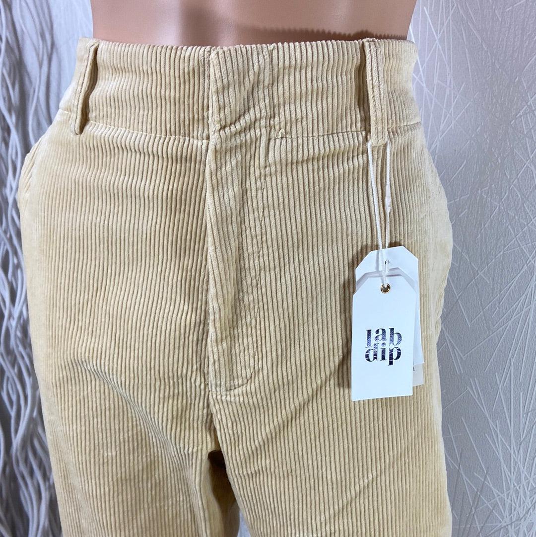 Pantalon coton beige velours côtelé taille haute jambe droite modèle Jules Lab Dip - Offre-Unique