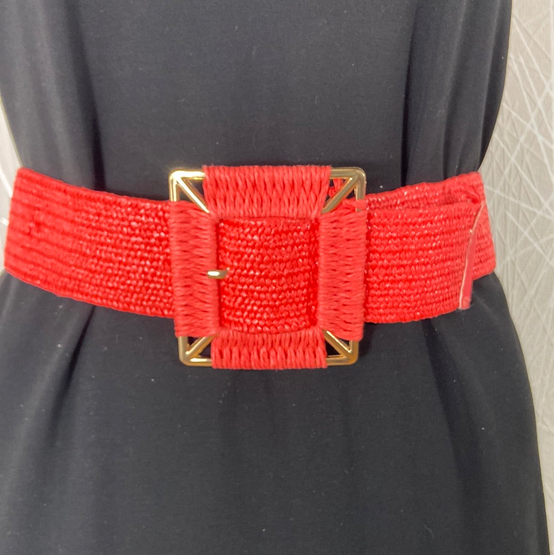 Ceinture rose femme raphia élastique grande boucle dorée