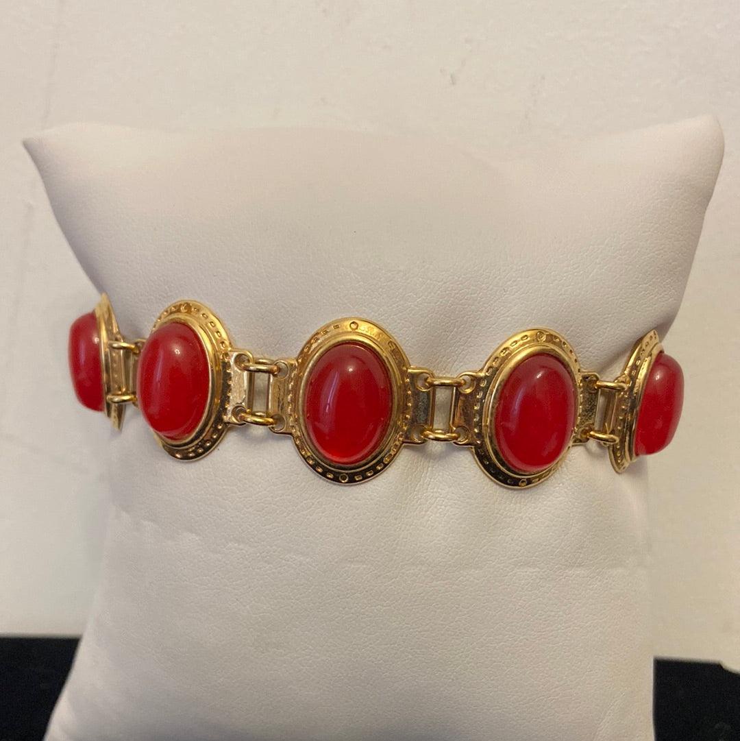 Bracelet plaqué or pierres semi précieuses rouge Shabada - Offre-Unique
