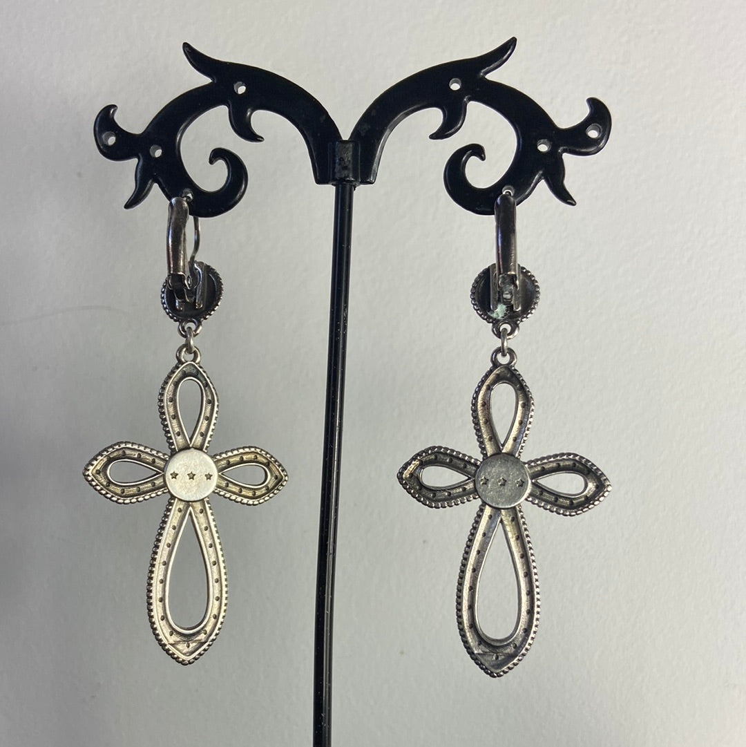 Boucles d’oreilles dormeuses pendantes plaqué argent pierre jaune Shabada