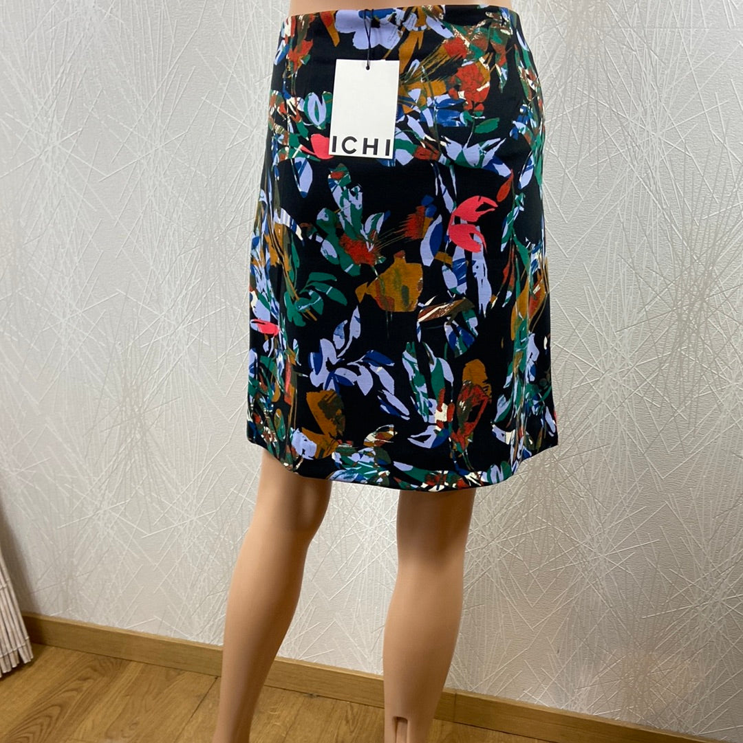 Jupe noire à motifs multicolores Taille mi-haute Ihkate Print Ichi