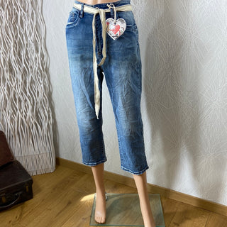 Pantacourt taille haute cordon à nouer jeans bleu Monday Premium