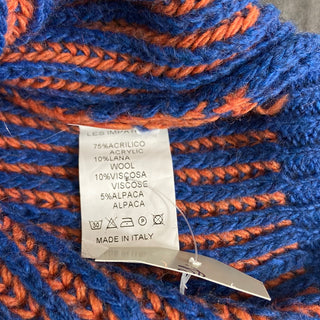 Pull col V rayé bleu orange ample bords côtelés laine alpaga Les Impatientes