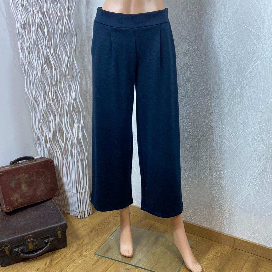 Pantalon ample évasé 7/8 bleu marine taille haute élastique Ihkate Wide Ichi - Offre-Unique