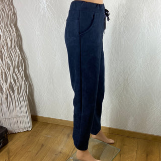 Pantalon de détente femme velours lisse marine taille haute élastique Made In Italy