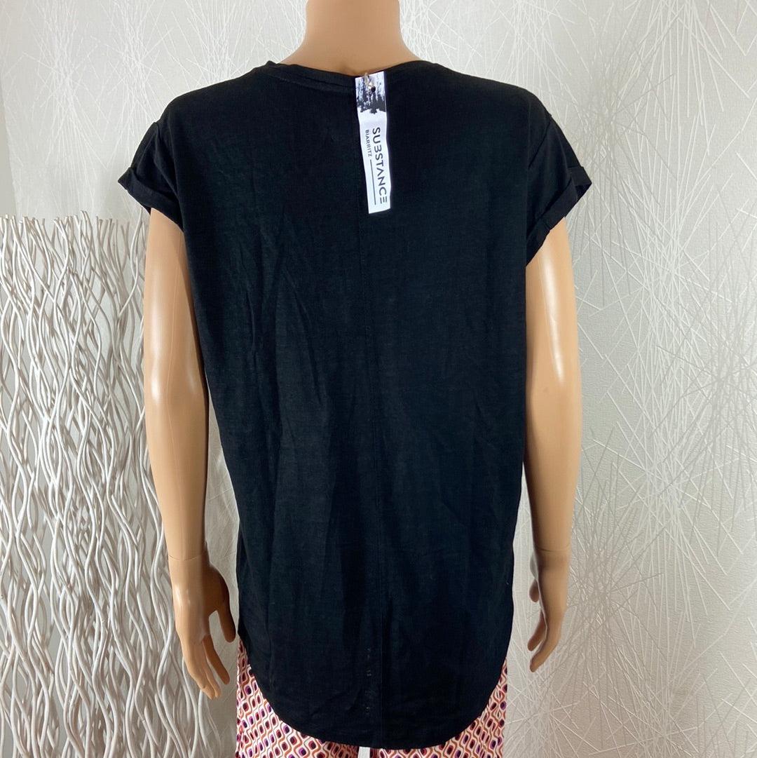 T-shirt femme en lin col V 100% lin Substance Biarritz - Offre-Unique