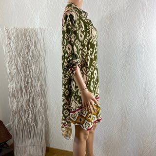 Robe tunique multicolore col V manches retroussables New Collection