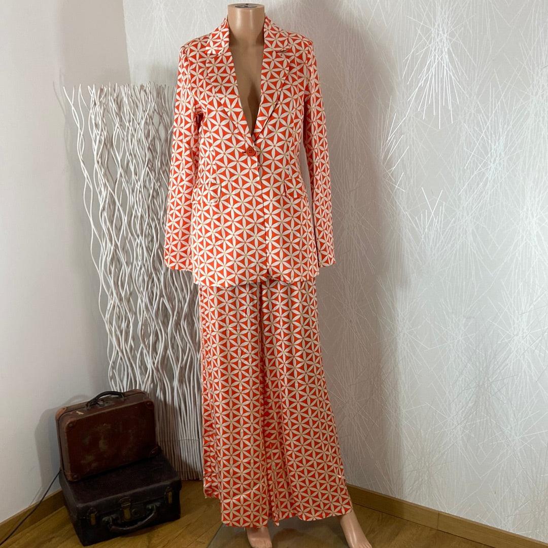 Veste blazer doublée motif orange style vintage 70's Surkana - Offre-Unique