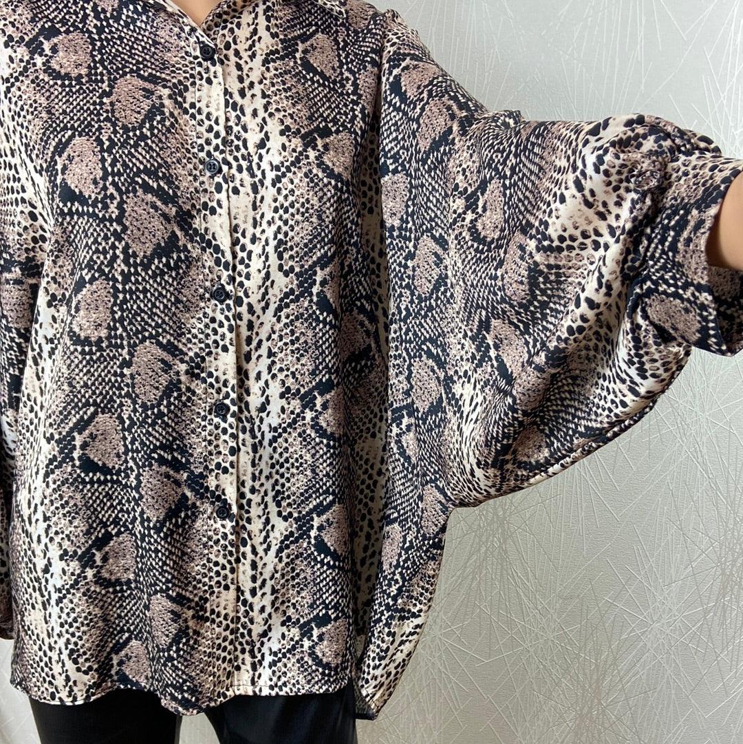 Chemisier fluide tissu imprimé serpent manches larges Wodemaya - Offre-Unique