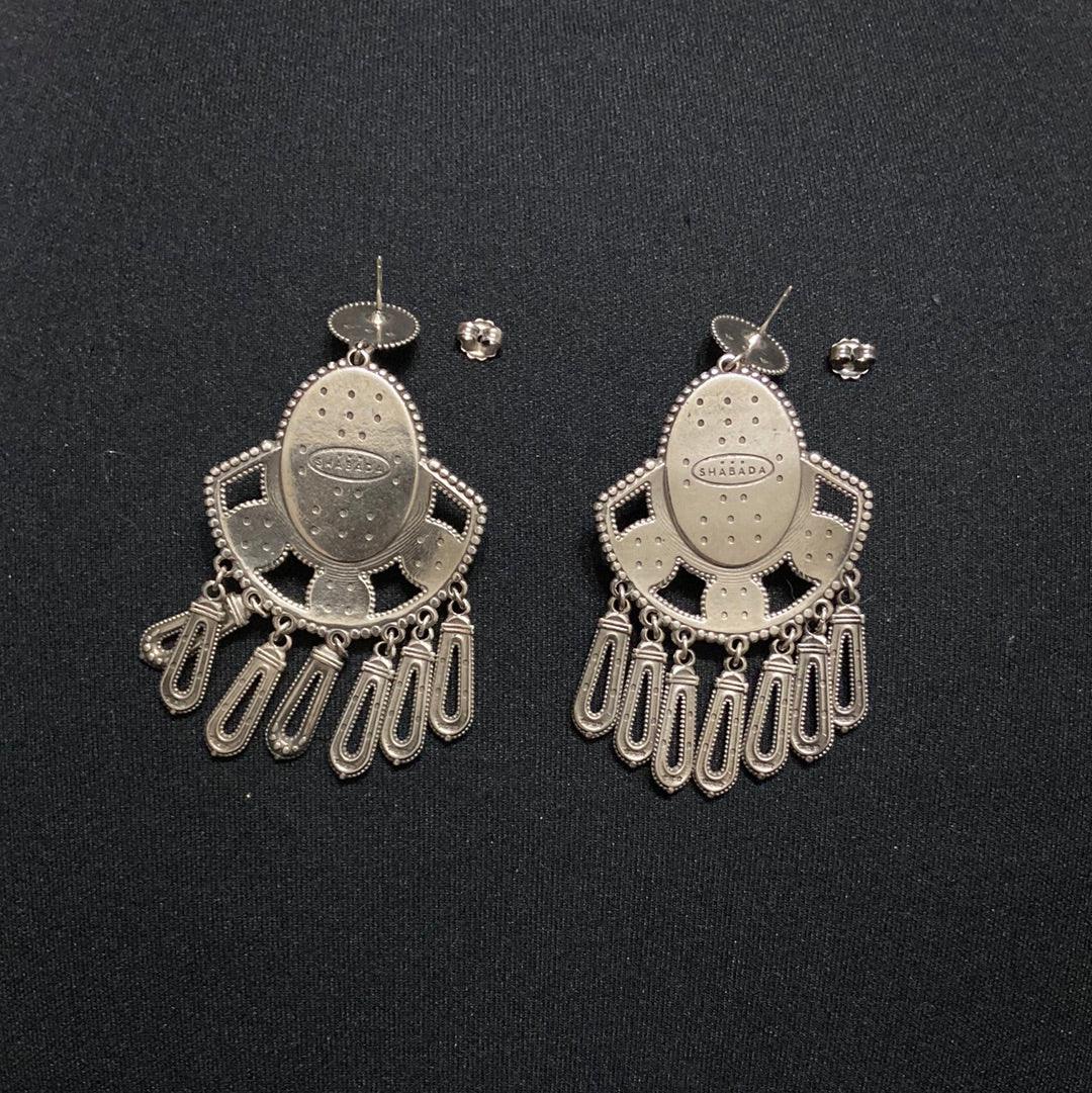 Boucles d’oreilles pendantes plaqué argent pierre semi-précieuse noire Shabada - Offre-Unique