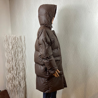 Manteau long chaud doudoune capuche résistant à l’eau couleur marron ICHI